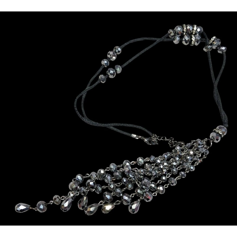 Glam Goth Mirror Finish Glass Beaded Tassel Necklace